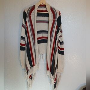 Fringe Striped Open Front Knit Cardigan Duster Sweater  Size Large Wet Seal